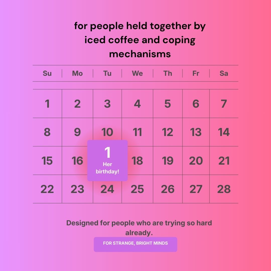 Self Care Survival Calendar